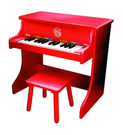 Red children's piano toy by Reig, a colorful toy musical instrument for kids, with keys and playful design.