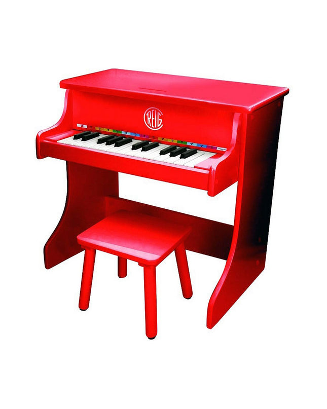 Red children's piano toy by Reig, a colorful toy musical instrument for kids, with keys and playful design.