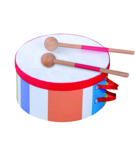 Reig houten en plastic muziekspeelgoed trommel met diameter 15 cm, geschikt voor kinderen, kleurrijk en kindvriendelijk design.