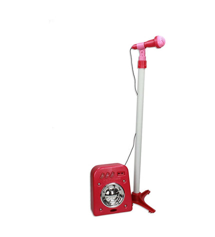 Red Reig toy guitar with built-in microphone for kids, colorful musical instrument suitable for children's play and learning.