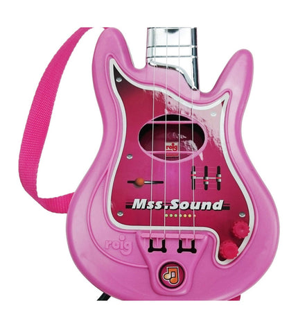 Pink Kindergitaar Reig toy guitar with built-in microphone for children, colorful and designed for young kids to play and sing along.