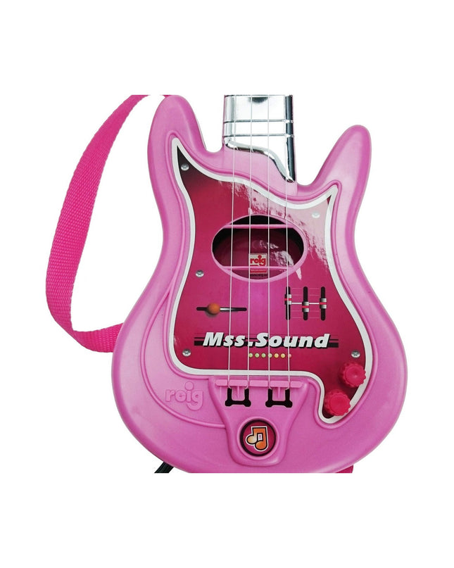 Pink Kindergitaar Reig toy guitar with built-in microphone for children, colorful and designed for young kids to play and sing along.