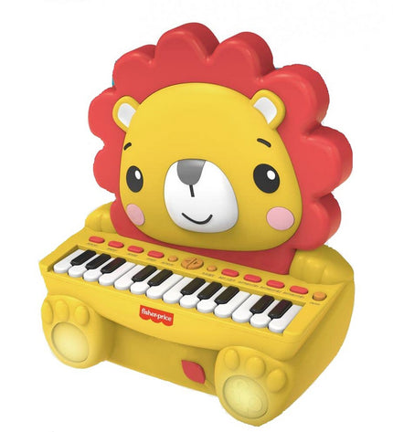 Fisher-Price elektronische speelgoedpiano Leeuw, kleurrijk kinder muziekinstrument met kleurrijke toetsen en leeuwenkop design.