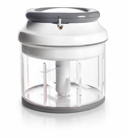 Ibili rotary meat grinder in stainless steel with plastic handle, compact size, 12.5 cm diameter, suitable for home cooking.