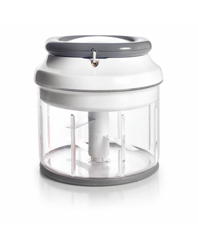 Ibili rotary meat grinder in stainless steel with plastic handle, compact size, 12.5 cm diameter, suitable for home cooking.