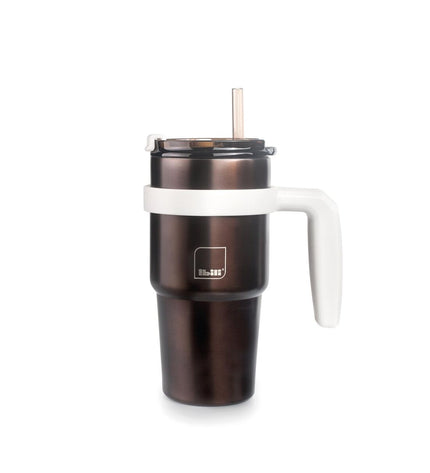 Ibili thermal mug with lid in gray stainless steel, ideal for outdoor sports, camping, and hiking.
