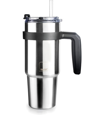 Ibili thermal mug with lid in gray stainless steel, 580 ml, ideal for outdoor, camping, and hiking activities.