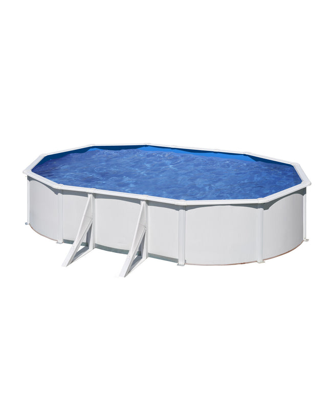 Gre Verwijderbaar Gre Fidji KIT500ECO oval-shaped swimming pool in garden, with dimensions 500 x 300 x 120 cm, featuring removable components.