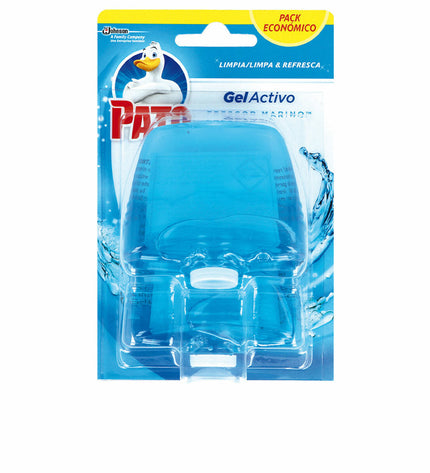 Pato Gel Activo Navy toilet air freshener with two units, disinfectant gel for bathroom freshness and hygiene.