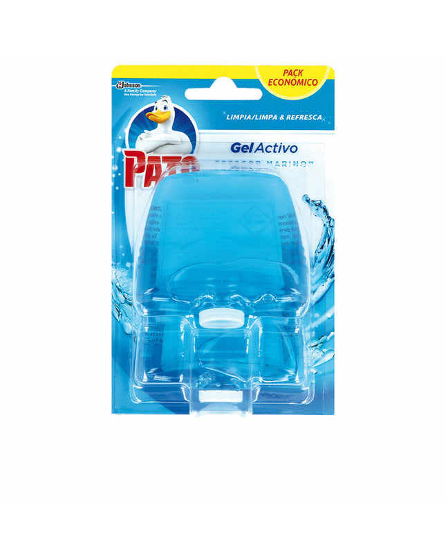 Pato Gel Activo Navy toilet air freshener with two units, disinfectant gel for bathroom freshness and hygiene.