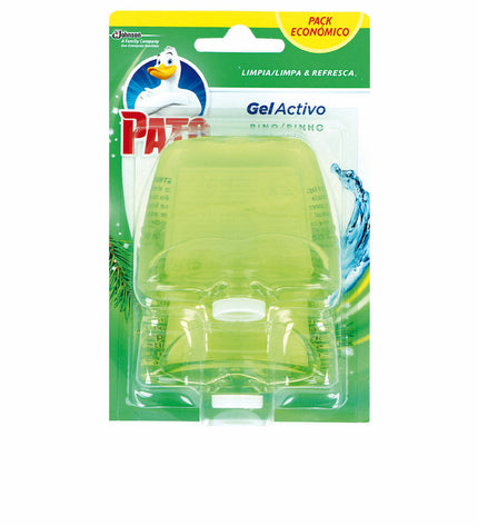 Pato Gel Activo Pijnboom toilet air freshener, two units, with disinfectant properties, suitable for home cleaning and sanitation.