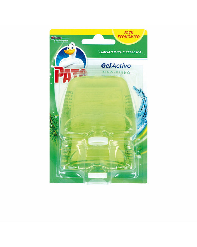 Pato Gel Activo Pijnboom toilet air freshener, two units, with disinfectant properties, suitable for home cleaning and sanitation.