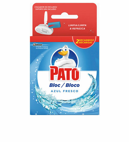 Pato Agua Azul toilet air freshener blocks, 2 x 40g, in packaging with blue design, for home and cleaning use.