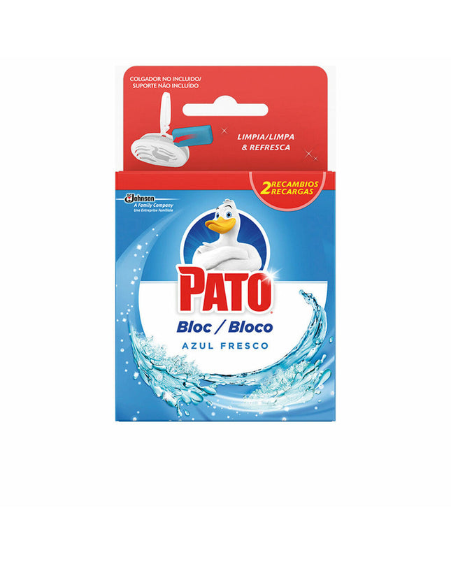 Pato Agua Azul toilet air freshener blocks, 2 x 40g, in packaging with blue design, for home and cleaning use.