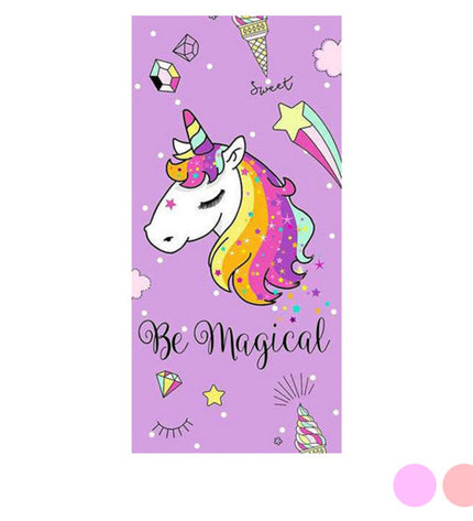 Secaneta Magical beach towel, 75 x 150 cm, with colorful striped design, suitable for bathroom or beach use, featuring soft cotton fabric.