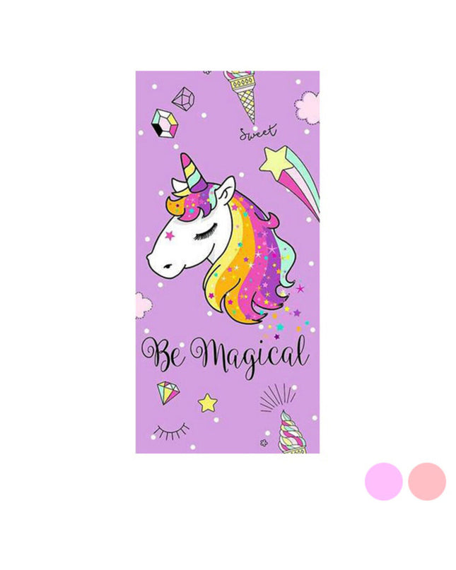 Secaneta Magical beach towel, 75 x 150 cm, with colorful striped design, suitable for bathroom or beach use, featuring soft cotton fabric.