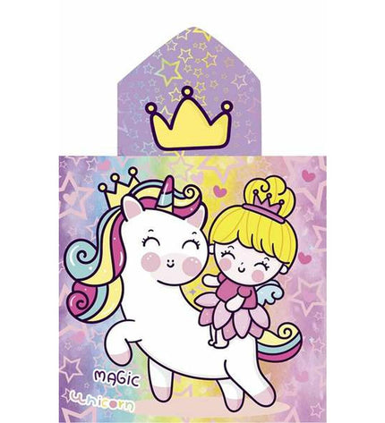 Secaneta unicorn princess hooded poncho towel for kids, 60 x 120 cm, soft and absorbent for bath and pool time.