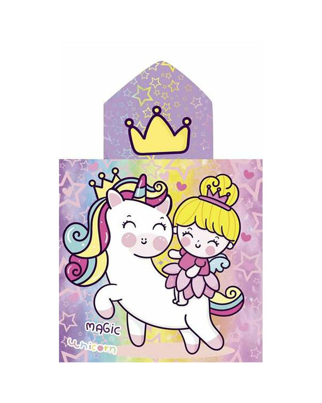 Secaneta unicorn princess hooded poncho towel for kids, 60 x 120 cm, soft and absorbent for bath and pool time.
