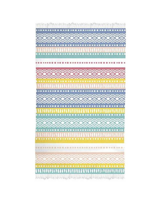 Secaneta beach towel 100x160 cm with colorful striped design, ideal for bath and home use, laid out on a surface.