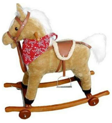 BigBuy Fun hobbelpaard met wieltjes voor baby's, speelgoed voor jonge kinderen met houten body and colorful details.