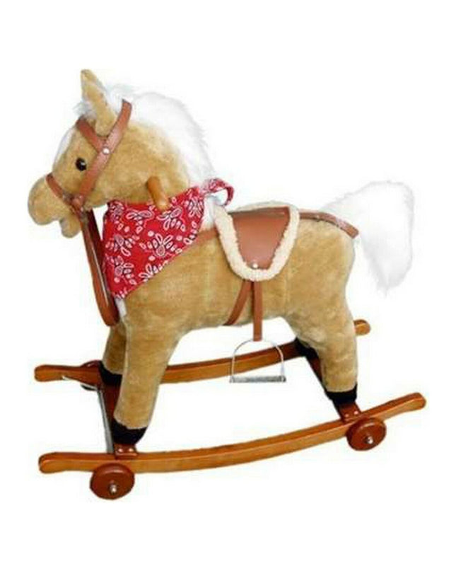 BigBuy Fun hobbelpaard met wieltjes voor baby's, speelgoed voor jonge kinderen met houten body and colorful details.
