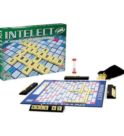 Falomir Intelect Deluxe board game for educational fun, featuring colorful game pieces and a detailed game board.