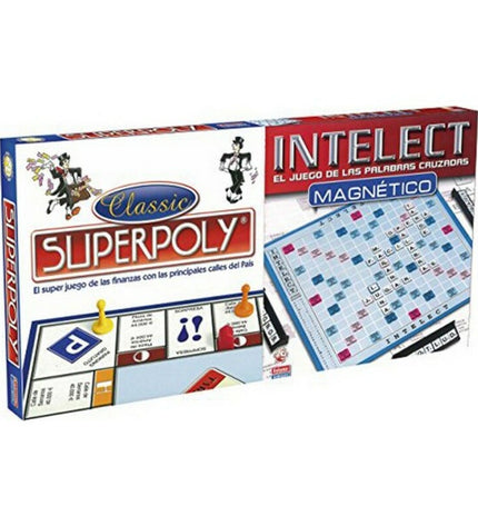 Falomir Superpoly and Intelect Falomir board game set with colorful game pieces and cards for family fun and strategy.