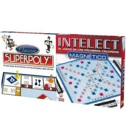 Falomir Superpoly and Intelect Falomir board game set with colorful game pieces and packaging, for family fun and strategic play.
