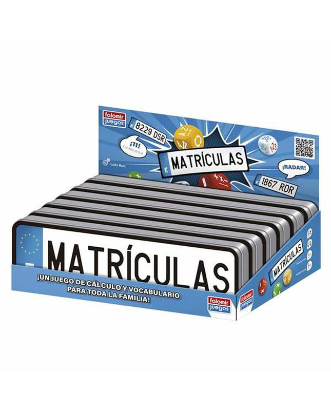 Falomir educational game Matriculas with colorful game pieces and cards, designed for fun learning activities.