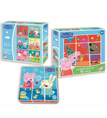 Peppa Pig puzzle with 9 pieces, measuring 20x20x5 cm, featuring colorful Peppa Pig characters for children’s play and learning.