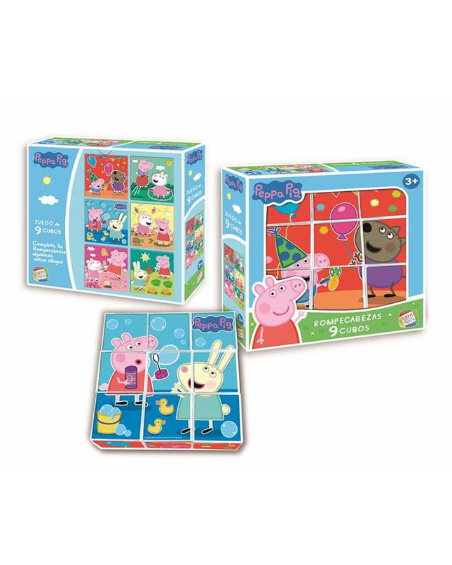 Peppa Pig puzzle with 9 pieces, measuring 20x20x5 cm, featuring colorful Peppa Pig characters for children’s play and learning.