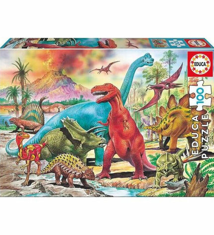 Educa Dino puzzle with 100 pieces, colorful dinosaur-themed jigsaw puzzle for kids and family fun.