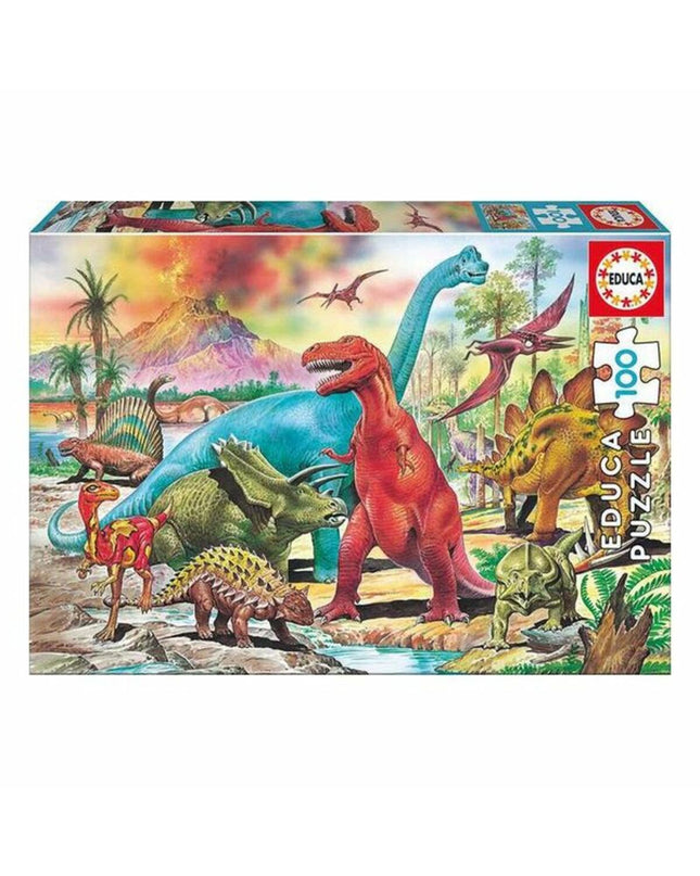 Educa Dino puzzle with 100 pieces, colorful dinosaur-themed jigsaw puzzle for kids and family fun.