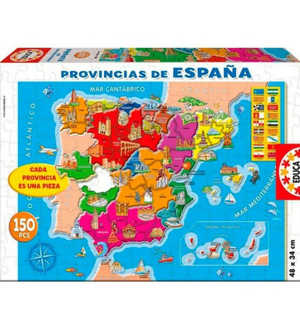 Educa Puzzel Spain 150 pcs puzzle featuring colorful Spain map and landmarks, suitable for educational and recreational play.
