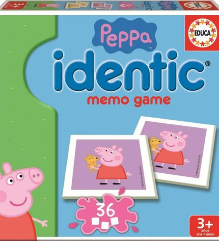 Houten Peppa Pig Memory Schaken spel by Educa with colorful wooden pieces and game cards for kids' educational fun.