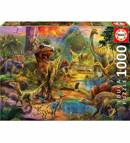 Educa Dinosaur Land puzzle with 1000 pieces, featuring colorful dinosaur illustrations on the box.