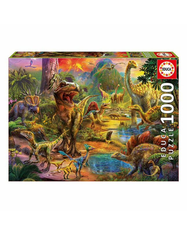 Educa Dinosaur Land puzzle with 1000 pieces, featuring colorful dinosaur illustrations on the box.