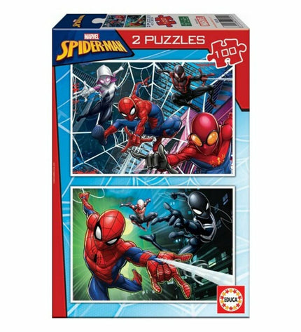 Educa Spiderman puzzle with 100 pieces, colorful cartoon Spiderman image, ideal for kids' brainteasers and puzzle games