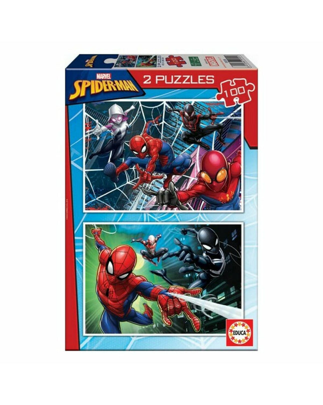 Educa Spiderman puzzle with 100 pieces, colorful cartoon Spiderman image, ideal for kids' brainteasers and puzzle games