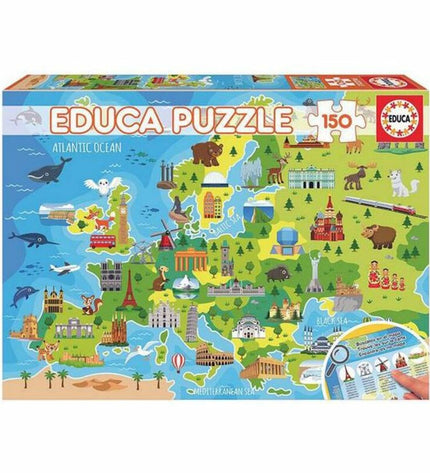 Educa Europe Map puzzle with 150 pieces, featuring colorful country illustrations and detailed geographic design.