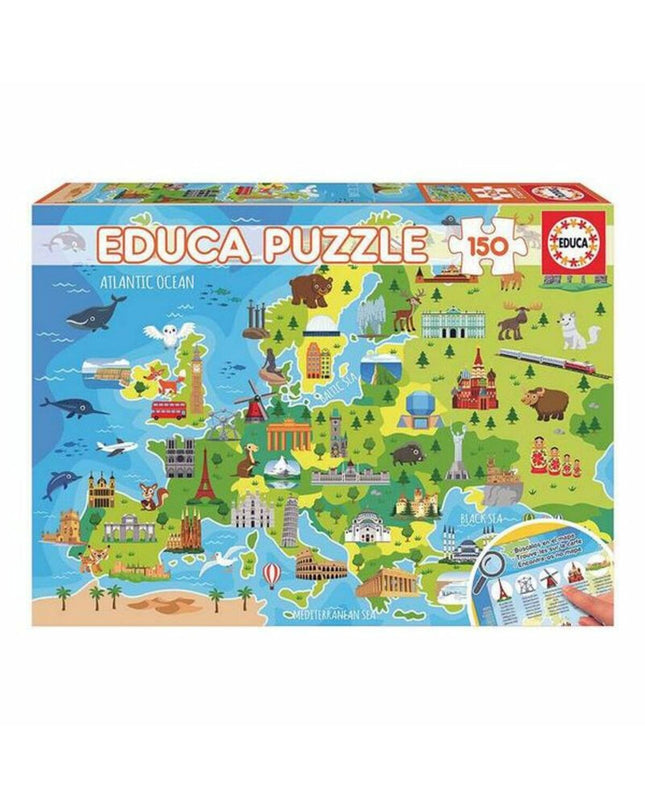 Educa Europe Map puzzle with 150 pieces, featuring colorful country illustrations and detailed geographic design.