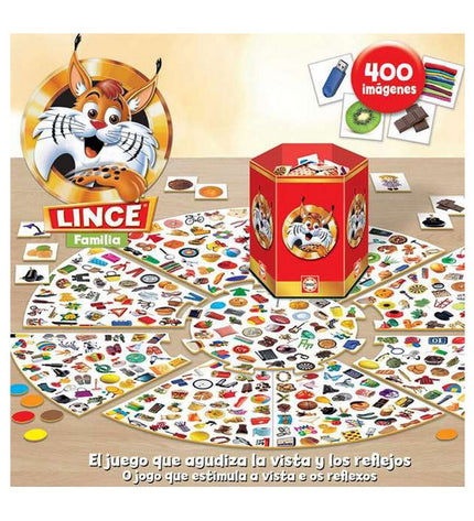 Educa Lince board game components with colorful animal illustrations and game pieces, designed for educational and family fun.