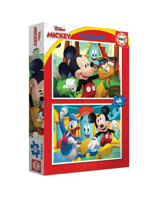 Educa Mickey Mouse Fun House puzzle with 2 x 48 pieces, colorful cartoon puzzle featuring Mickey Mouse and friends.