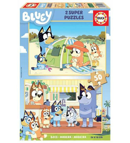 Set of two Educa wooden puzzles with 50 pieces each, featuring colorful images for children’s educational play.