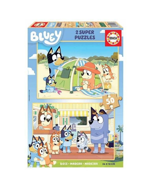 Set of two Educa wooden puzzles with 50 pieces each, featuring colorful images for children’s educational play.
