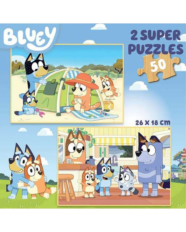 Set of 2 Educa wooden puzzles with 50 pieces each, featuring colorful images for children’s educational play and brain development.