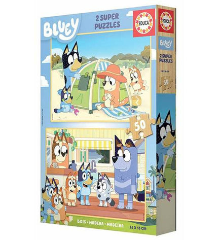 Set of 2 Educa wooden puzzles with 50 pieces each, featuring colorful images for children’s educational play.