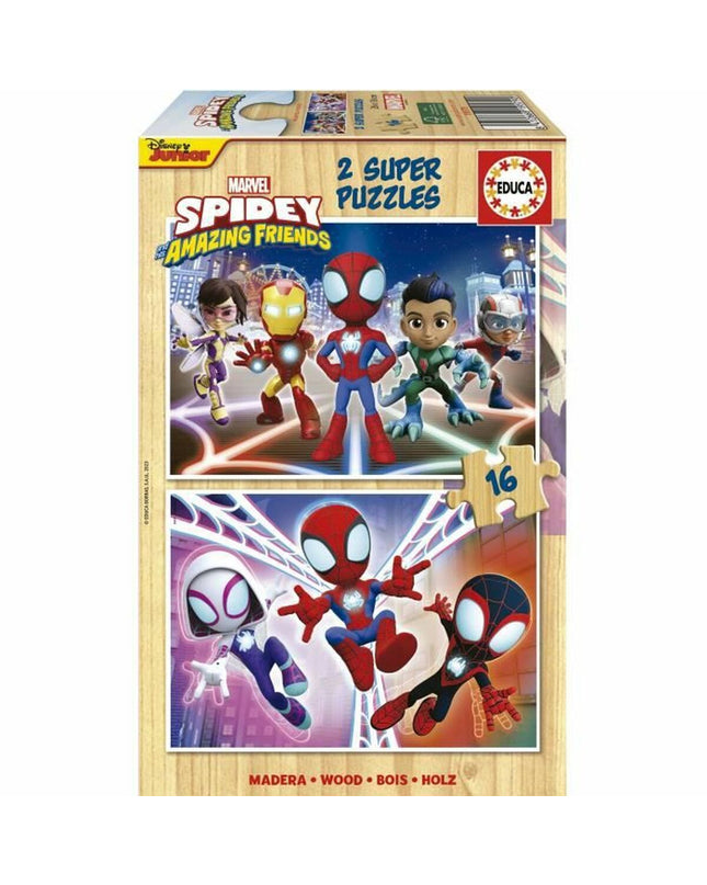 Set of two Educa puzzle games with 16 pieces each, featuring colorful images and engaging designs for children.