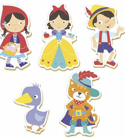 Educa Folk Tales wooden puzzle with five pieces, colorful images, designed for children’s educational play and brain development.