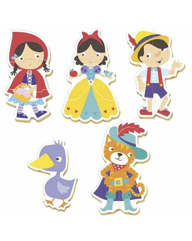 Educa Folk Tales wooden puzzle with five pieces, colorful images, designed for children’s educational play and brain development.